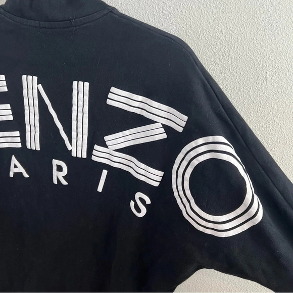 KENZO Sport Sweater Terry Cloth Sweatshirt Dress Black Logo Back V-Neck Small - Picture 12 of 14